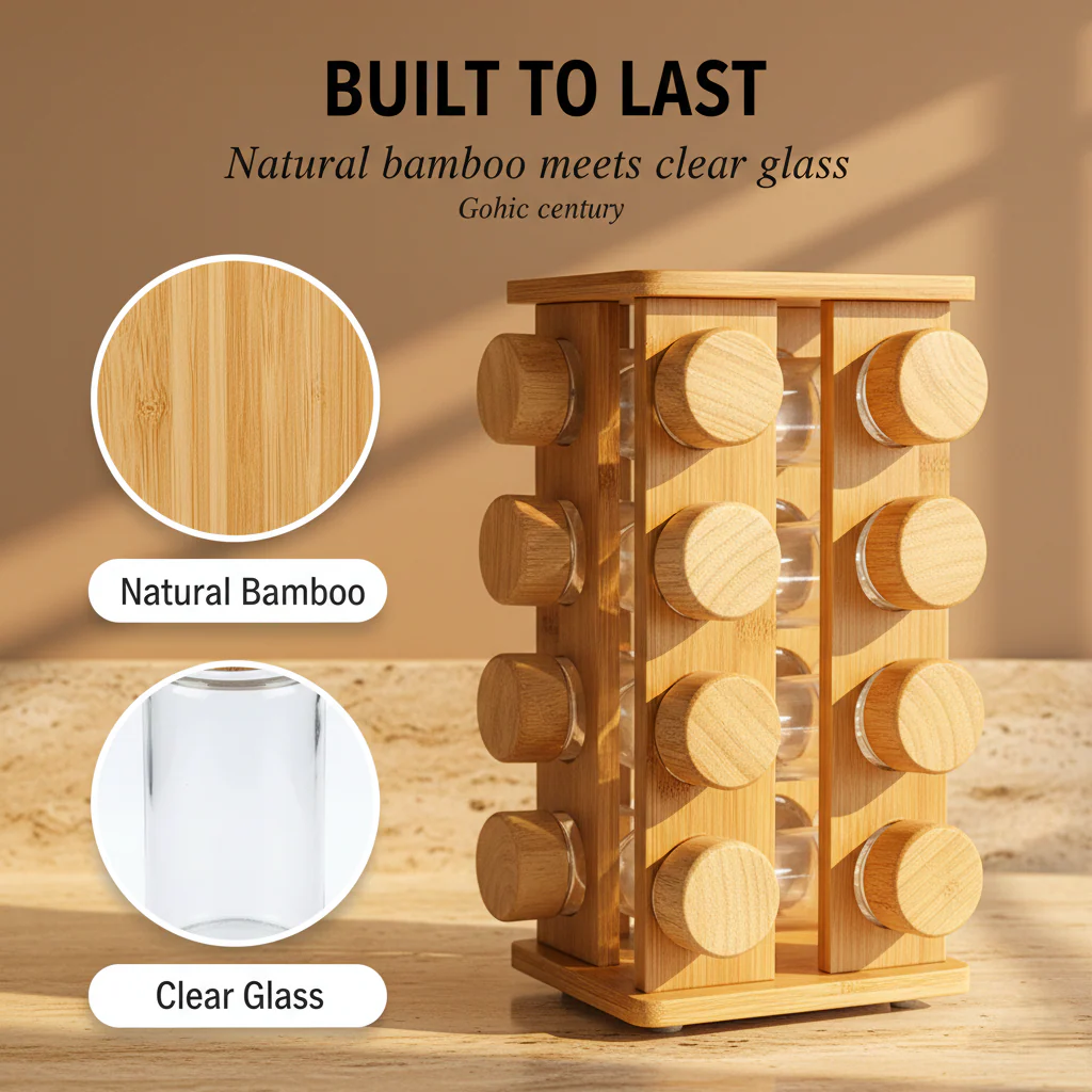 Pantriva™ – 16-Jar Bamboo Revolving Spice Rack with Glass Jars + 50% OFF - Image 4