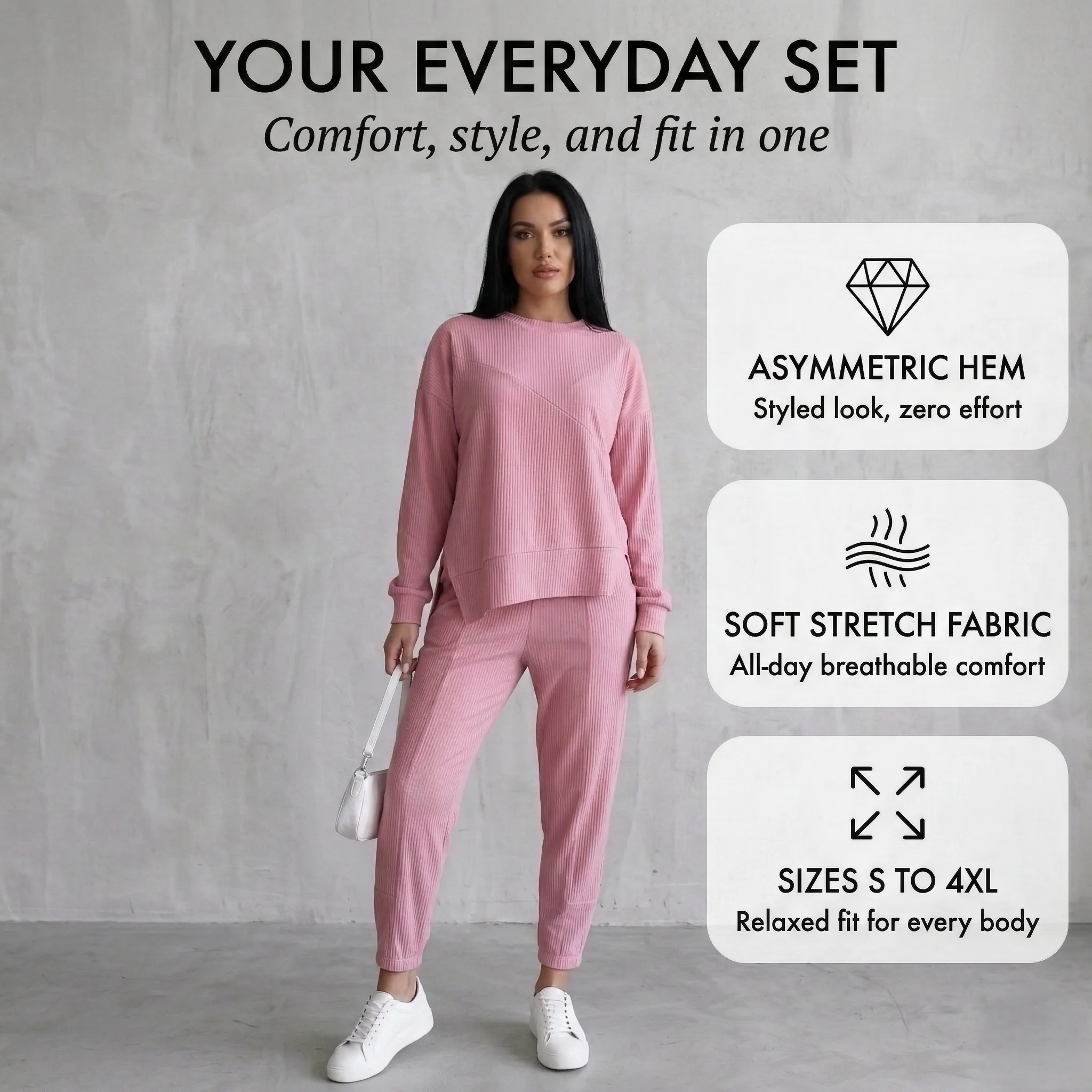 Drapecroft™ – Asymmetric Hem Sweatshirt & Pants Lounge Set + 50% OFF - Image 4